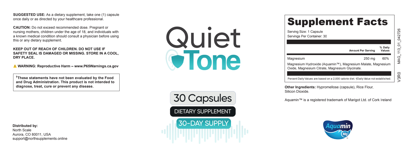 Quiet Tone supplement label